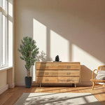 Wooden chest dresser with natural grain patterns