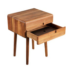 Meriel Walnut Wood Bedside with drawer and open shelf storage