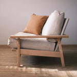 Modern 3 Seater Sofa – Darrin Oak Wood & Fabric Couch for Elegant Home Décor