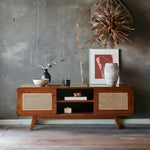 Ben Teak Wood Rattan TV Unit - Modern Living Room Storage Furniture- Teak Wood Furniture