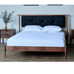 Abbott Walnut Wood Upholstered Headboard Bed frame