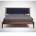 Abbott Walnut Wood Upholstered Headboard Bed front view