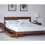 Aceline Walnut Wood Storage Bed drawers