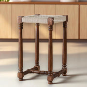 Nismaaya Hand-Carved Woven Accent Stool