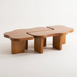 Oak  wood coffee table set for small spaces