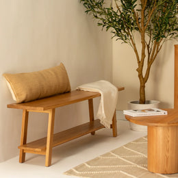 Oak wood outdoor benches with backrest