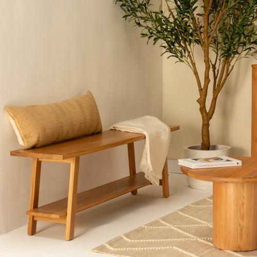 Oak wood outdoor benches with backrest