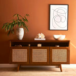 Premium Aerona Teak Wood & Rattan TV Unit with natural finish