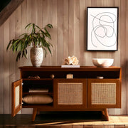 Aerona Teak Wood & Rattan TV Unit with sleek rattan detailing