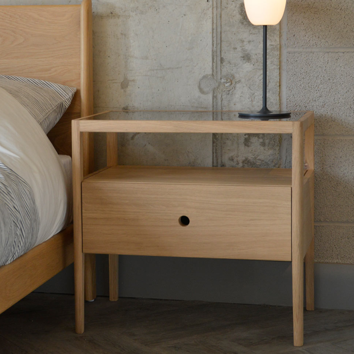 Ben Oak Wood Drawer Beside Table – Nismaaya Decor UAE