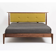 Abbott Walnut Wood Upholstered Headboard Bed for bedroom
