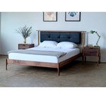 Abbott Walnut Wood Upholstered Headboard Bed design