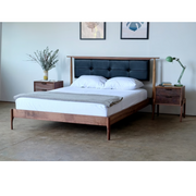Abbott Walnut Wood Upholstered Headboard Bed design
