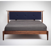 Abbott Walnut Wood Upholstered Headboard Bed front view