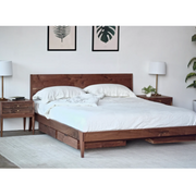 Aceline Walnut Wood Storage Bed frame